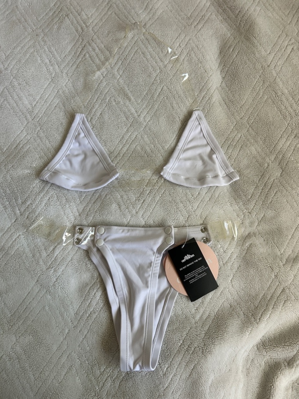 Girls on swim. White bare strappy bikini set in small
